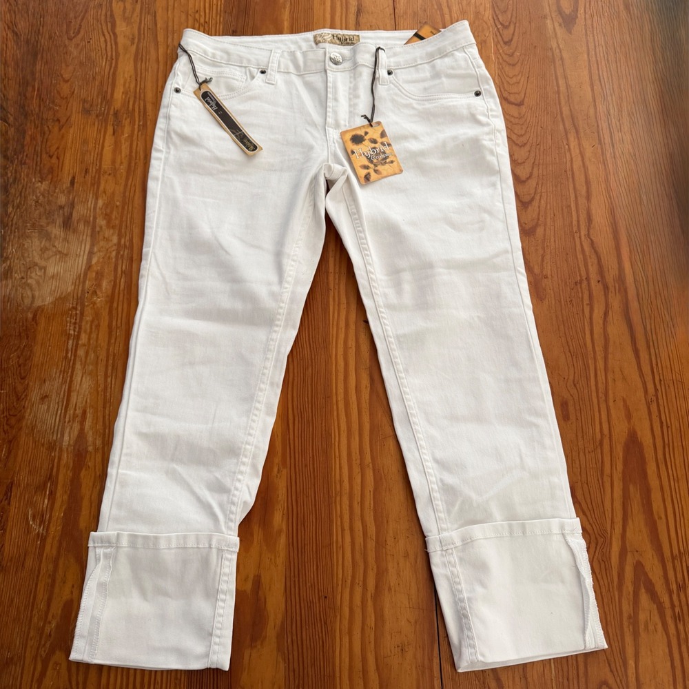 Hybrid & Company Jeans White Cuffed Jeans Women's Size 11‎